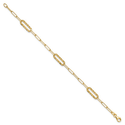14K Yellow Gold Polished And Textured Fancy Link Bracelet