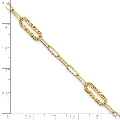 14K Yellow Gold Polished And Textured Fancy Link Bracelet