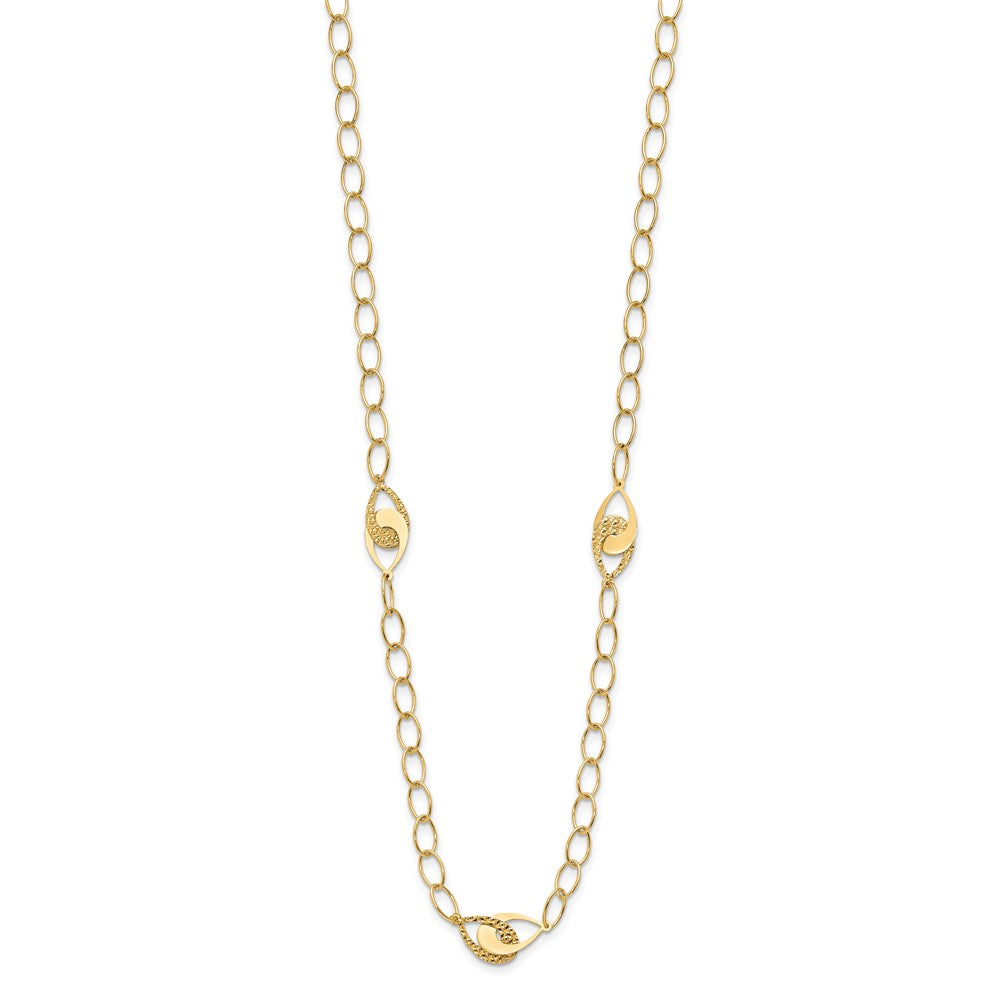 14K Yellow Gold Polished And Diamond Cut Fancy Link With Ext. Chain Necklace
