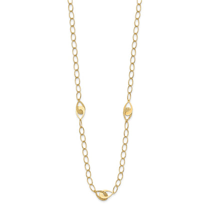 14K Yellow Gold Polished And Diamond Cut Fancy Link With Ext. Chain Necklace