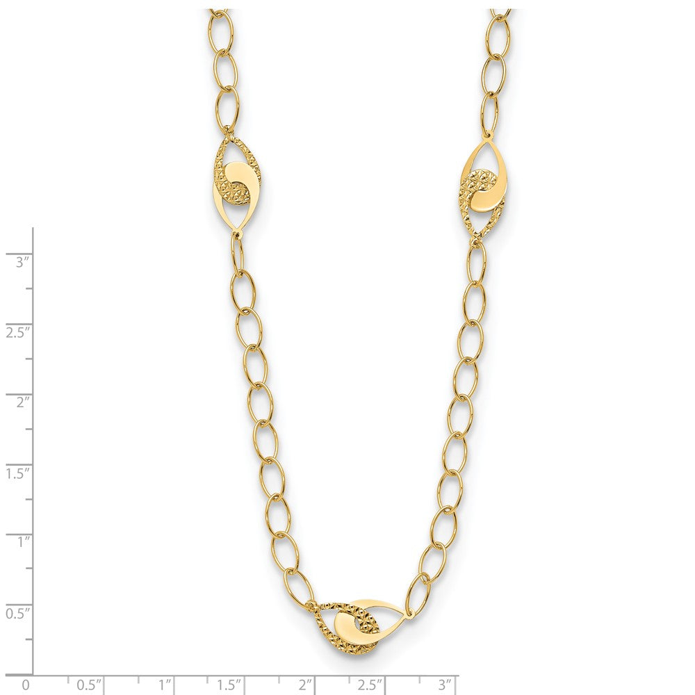 14K Yellow Gold Polished And Diamond Cut Fancy Link With Ext. Chain Necklace