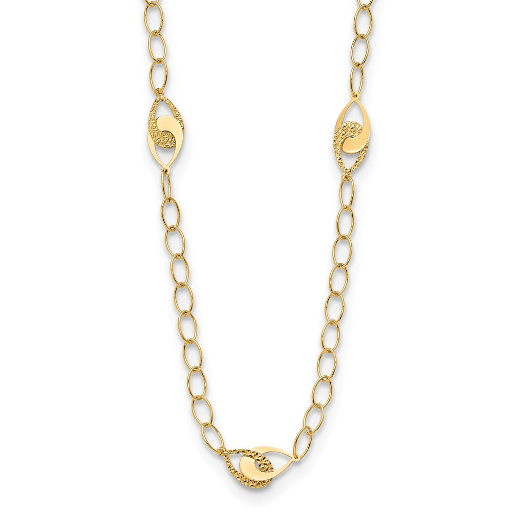 14K Yellow Gold Polished And Diamond Cut Fancy Link With Ext. Chain Necklace