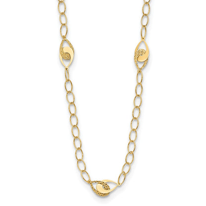 14K Yellow Gold Polished And Diamond Cut Fancy Link With Ext. Chain Necklace