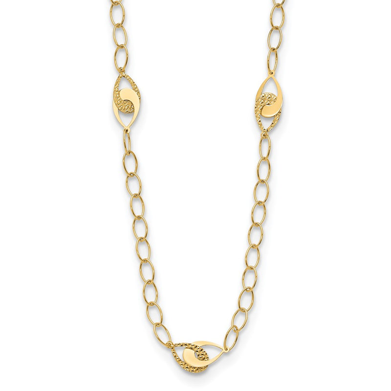 14K Yellow Gold Polished And Diamond Cut Fancy Link With 1In Ext. Necklace