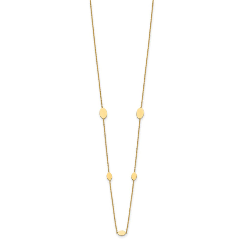14K Yellow Gold Polished Oval Discs Station With 1In Ext. Necklace