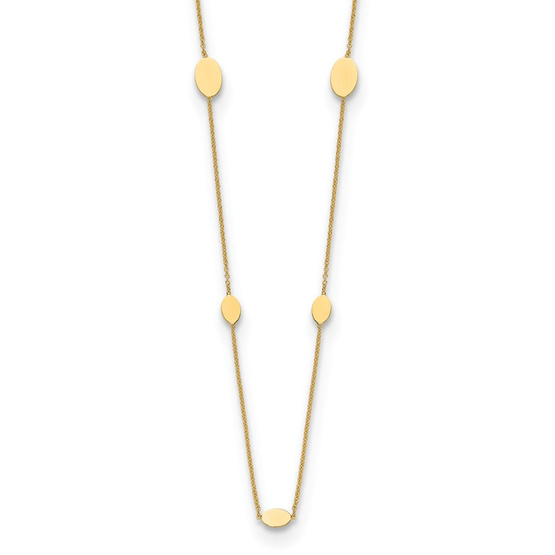 14K Yellow Gold Polished Oval Discs Station With 1In Ext. Necklace
