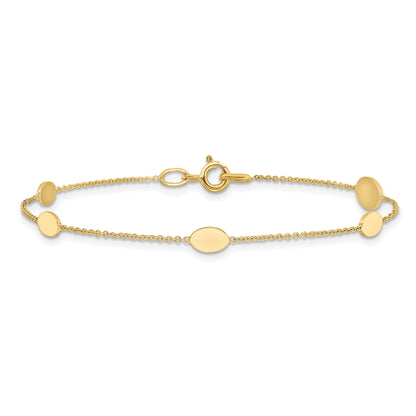 14K Yellow Gold Polished Oval Discs Station Bracelet