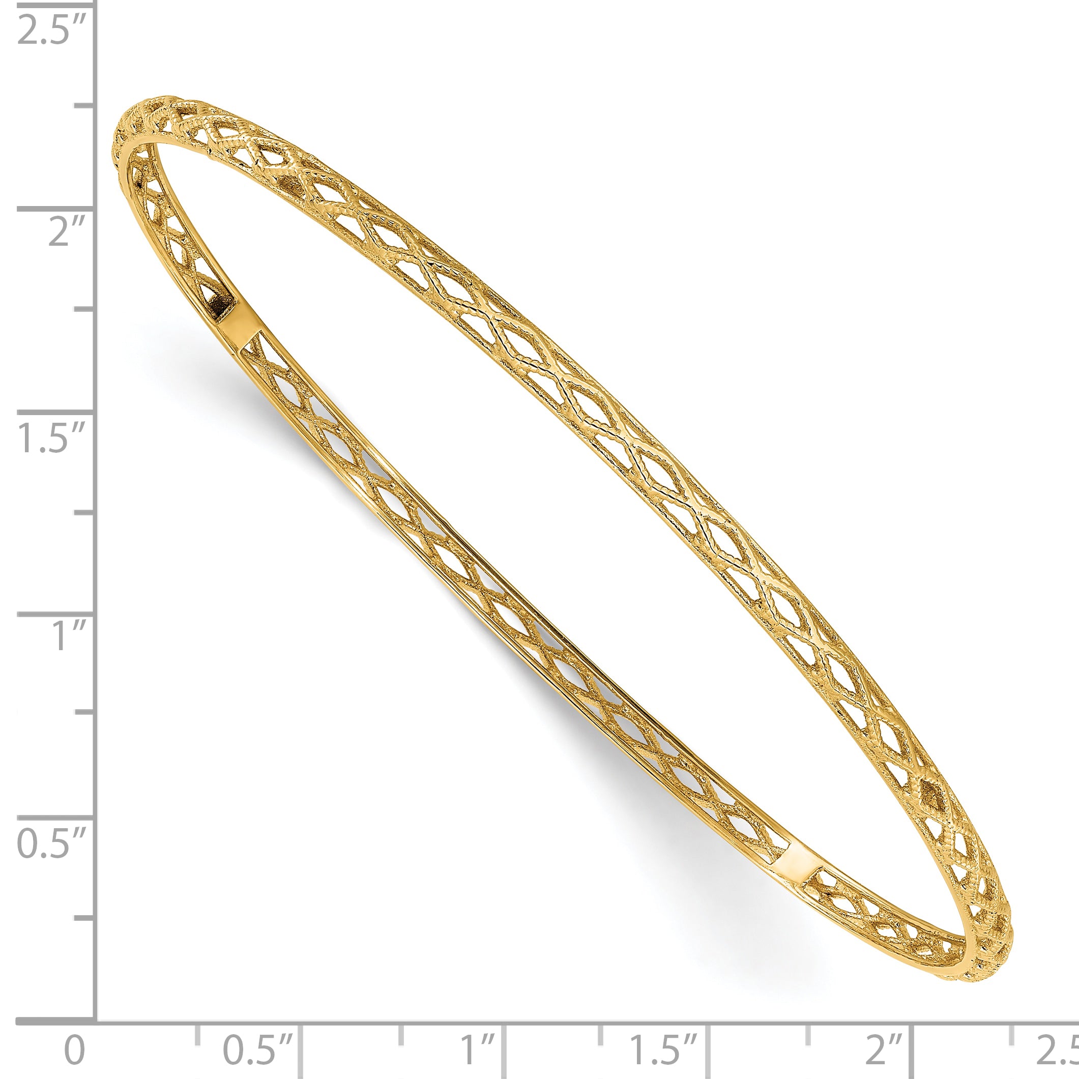 14K Yellow Gold Polished And Textured Slip On Bangle