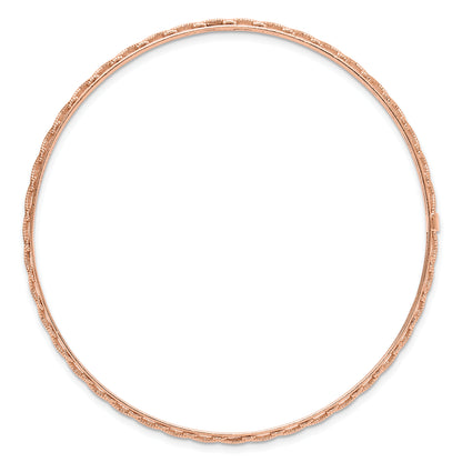 14K Rose Gold Polished And Textured Slip On Bangle