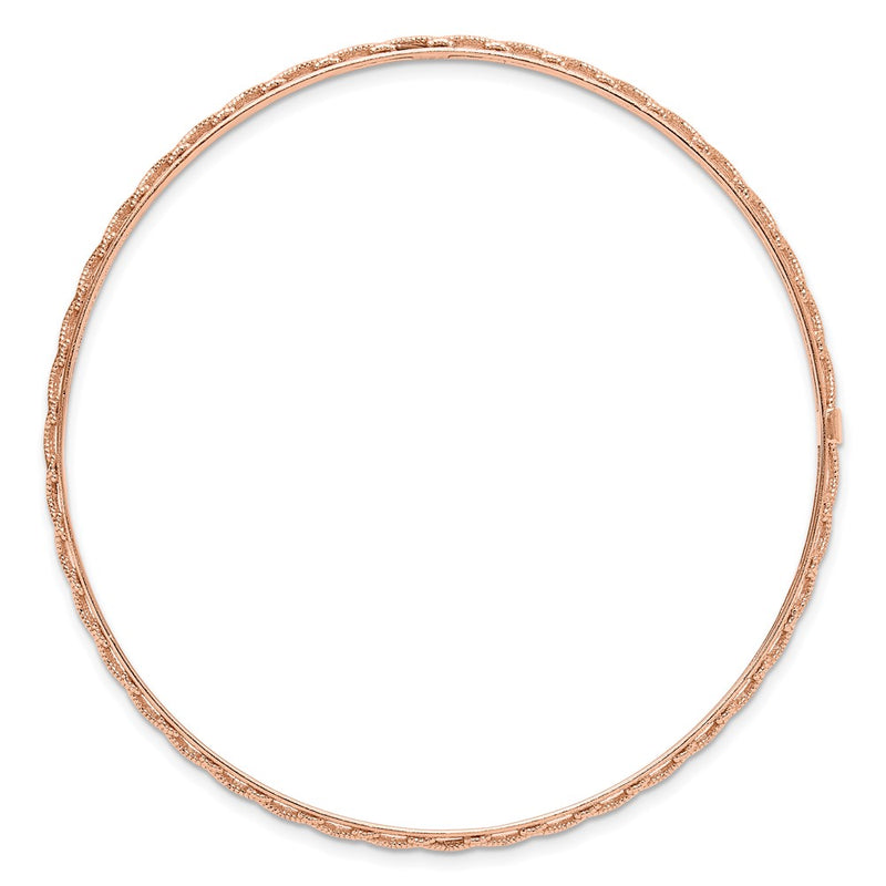 14K Rose Gold Polished And Textured Slip On Bangle