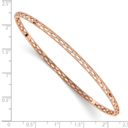 14K Rose Gold Polished And Textured Slip On Bangle