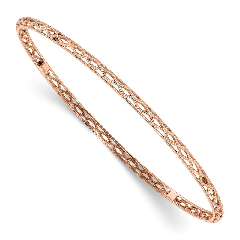 14K Rose Gold Polished And Textured Slip On Bangle