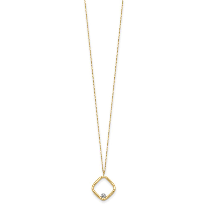 14K Yellow Gold With Rhodium Polished Cz Square Necklace