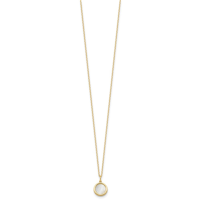 14K Yellow Gold Polished Mother Of Pearl Circle Necklace