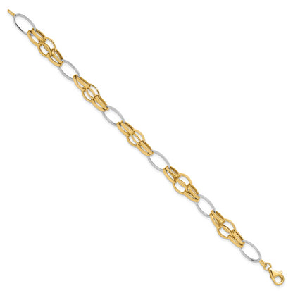 14K Two Tone Polished Fancy Link Bracelet