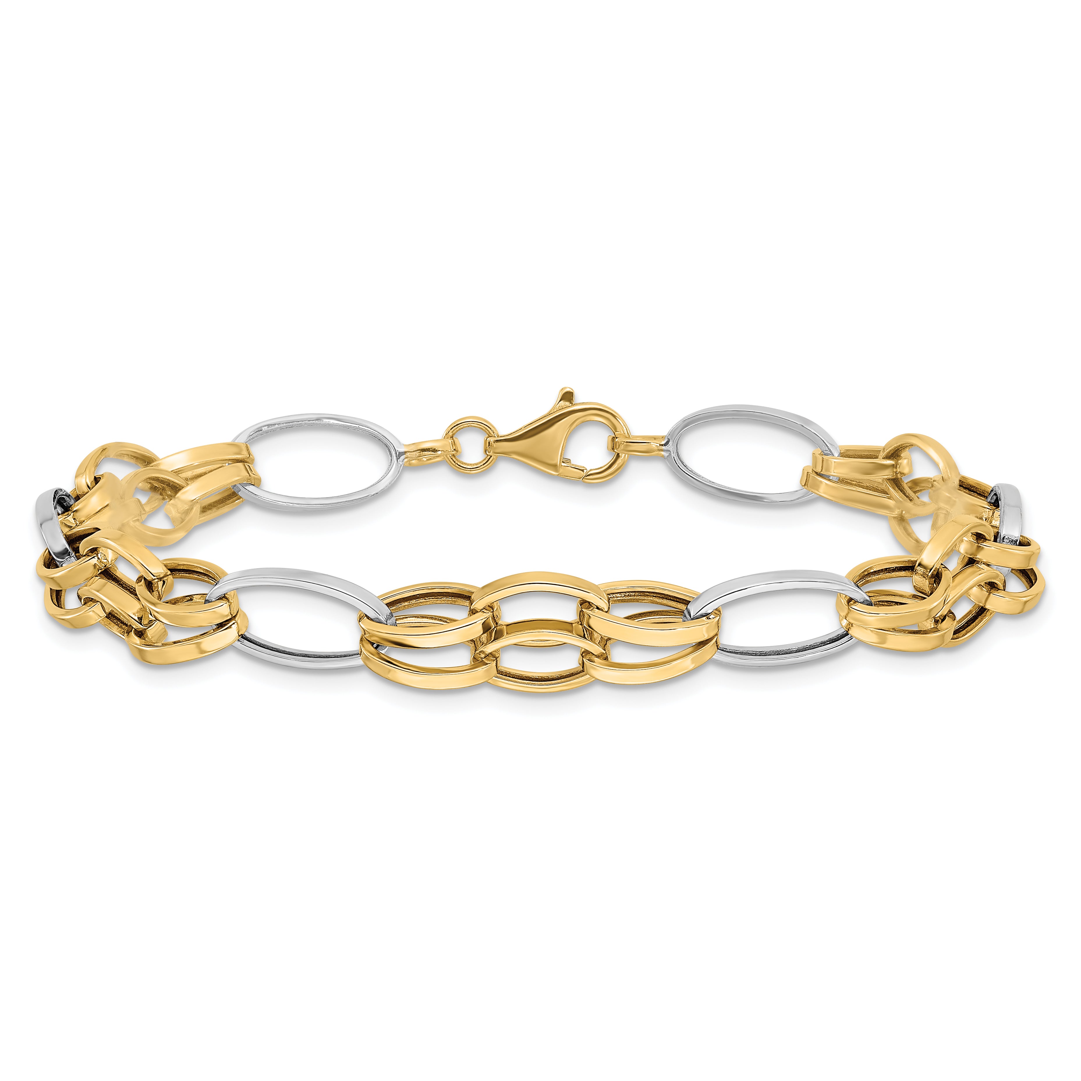 14K Two Tone Polished Fancy Link Bracelet