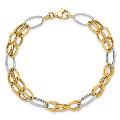14K Two Tone Polished Fancy Link Bracelet
