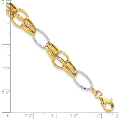 14K Two Tone Polished Fancy Link Bracelet