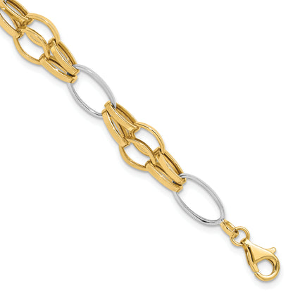 14K Two Tone Polished Fancy Link Bracelet