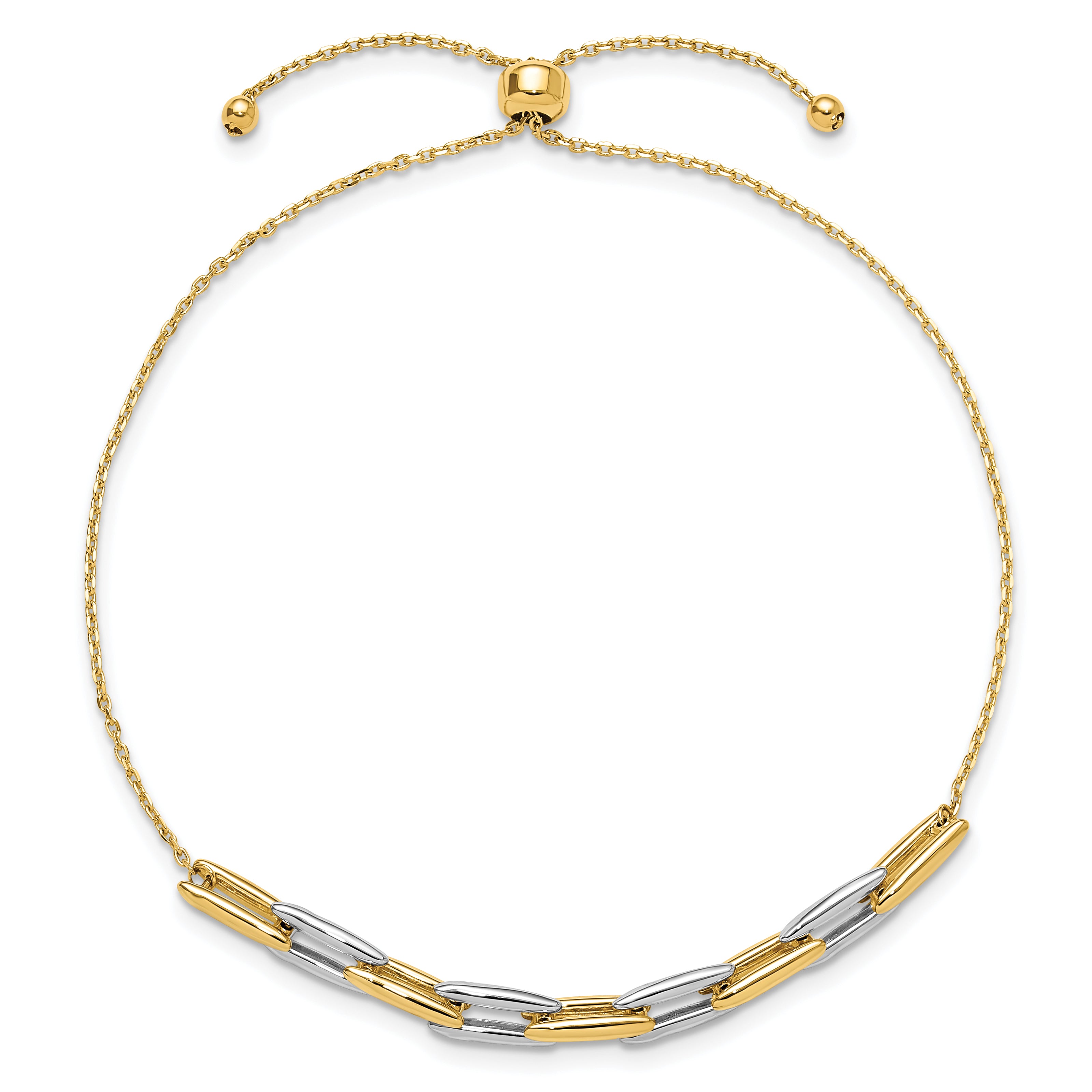 14K Two Tone Polished Fancy Link Adjustable Bracelet