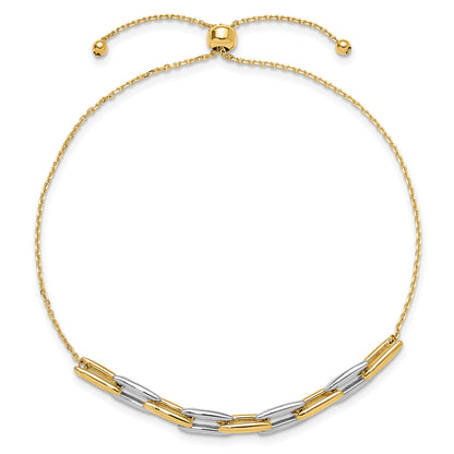 14K Two Tone Polished Fancy Link Adjustable Bracelet