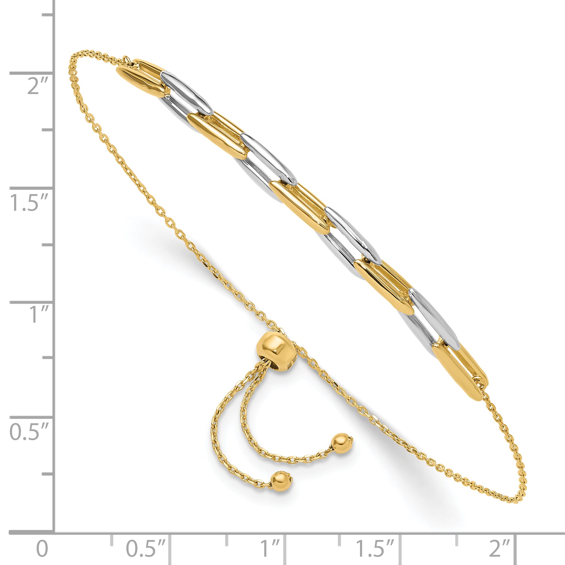 14K Two Tone Polished Fancy Link Adjustable Bracelet