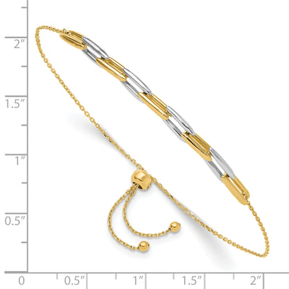 14K Two Tone Polished Fancy Link Adjustable Bracelet