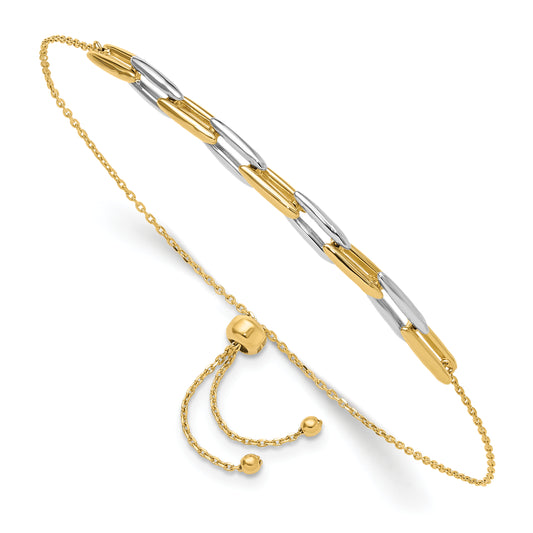 14K Two Tone Polished Fancy Link Adjustable Bracelet