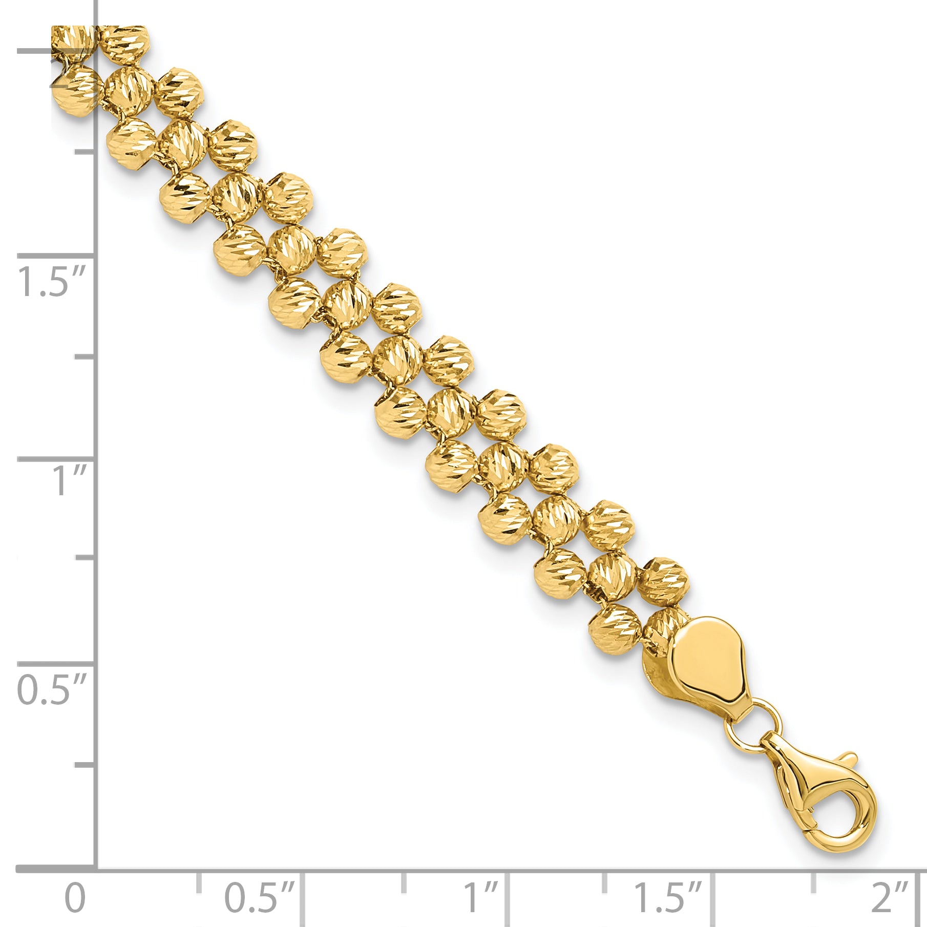 14K Yellow Gold Polished And Diamond Cut Fancy Beaded Link Bracelet