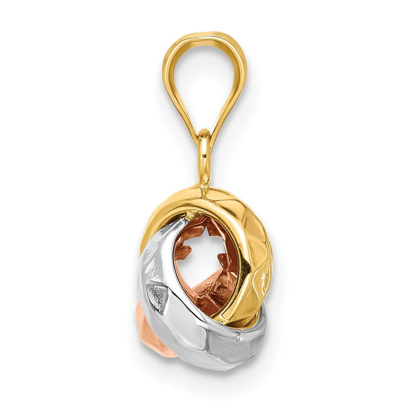 14K Tri Color Polished And Diamond Cut Love Knot Pendant