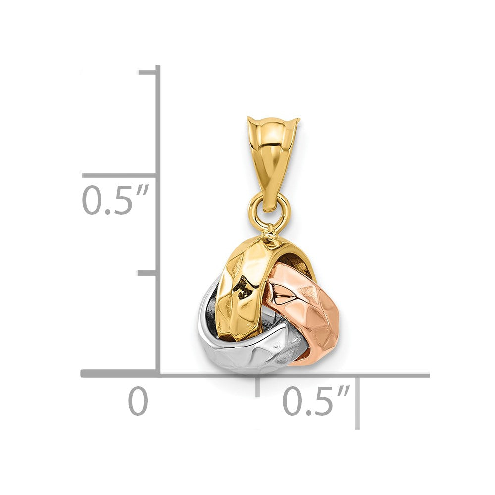 14K Tri Color Polished And Diamond Cut Love Knot Pendant
