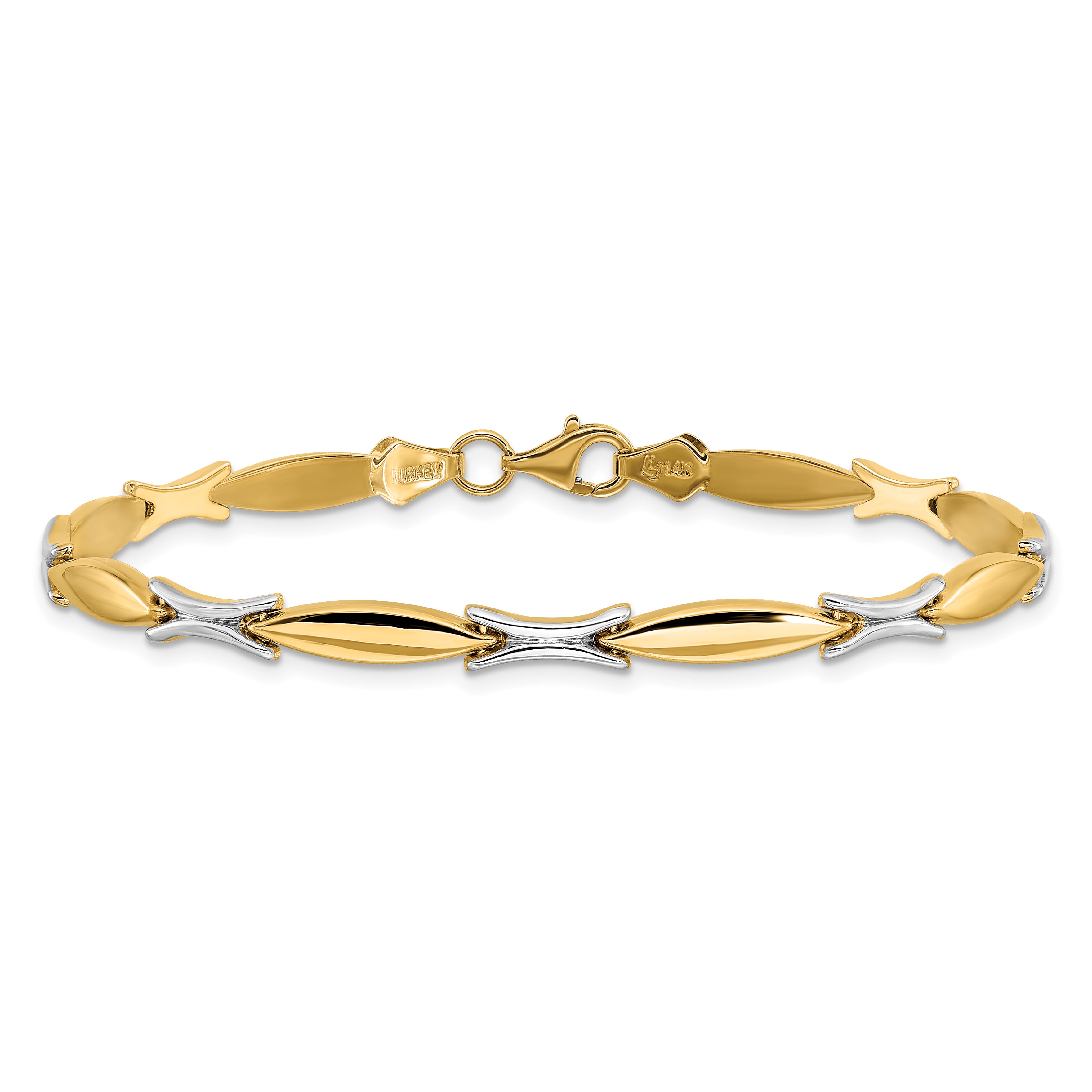 14K Two Tone Polished Fancy Link Bracelet