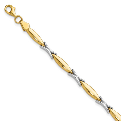 14K Two Tone Polished Fancy Link Bracelet