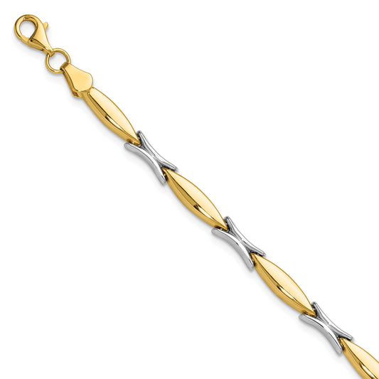 14K Two Tone Polished Fancy Link Bracelet