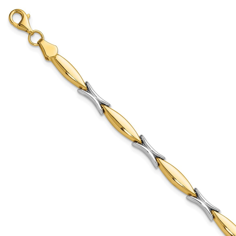 14K Two Tone Polished Fancy Link Bracelet