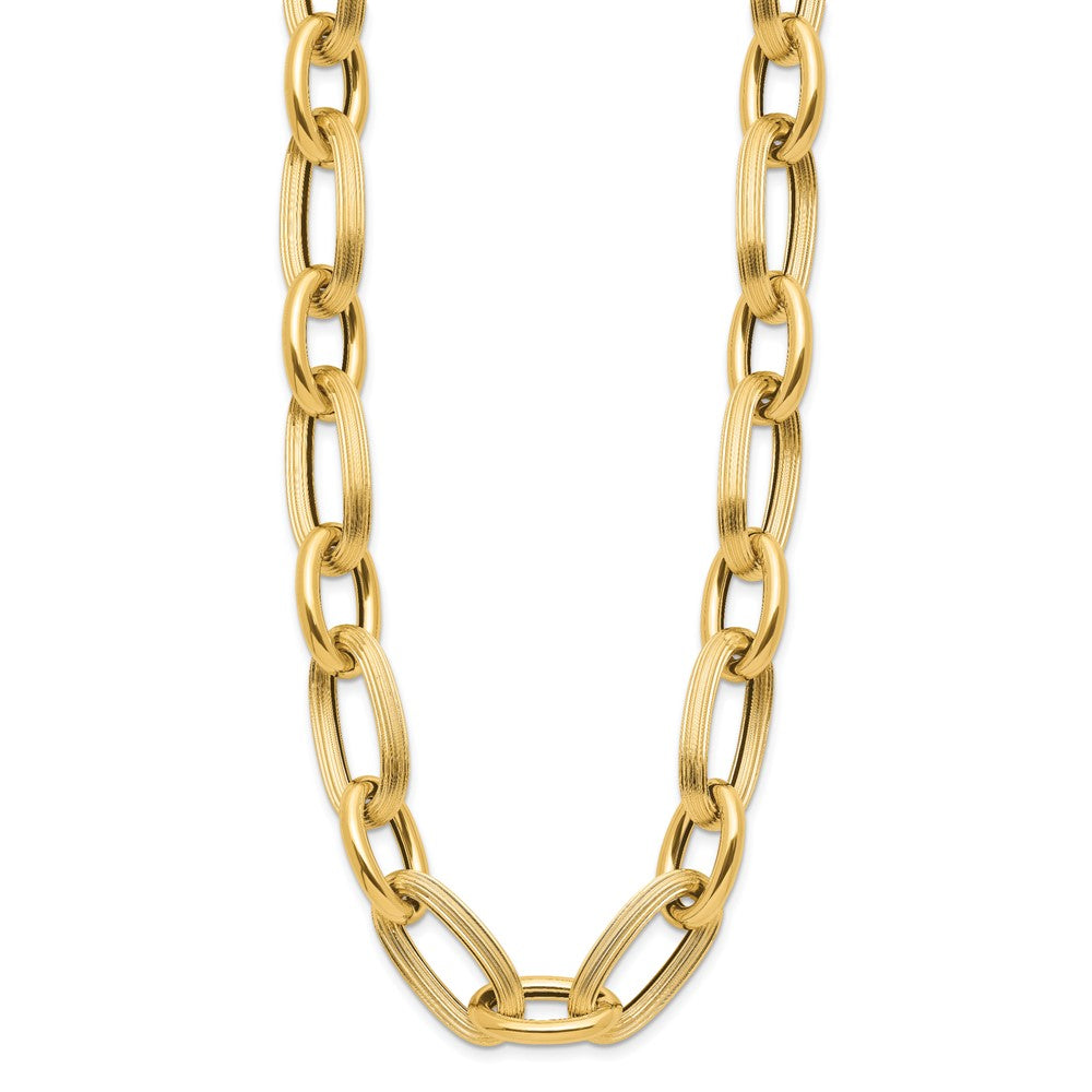 14K Yellow Gold Polished Textured Hollow Fancy Link Chain Necklace