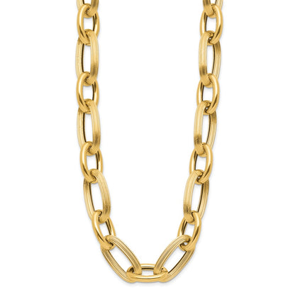 14K Yellow Gold Polished Textured Hollow Fancy Link Chain Necklace