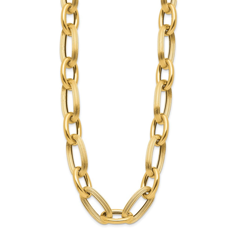 14K Yellow Gold Polished Textured Hollow Fancy Link Chain Necklace