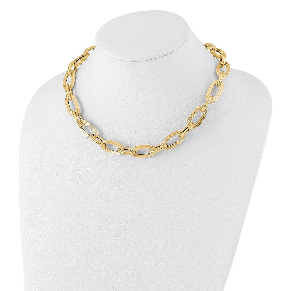 14K Yellow Gold Polished Textured Hollow Fancy Link Chain Necklace