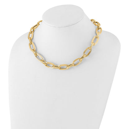 14K Yellow Gold Polished Textured Hollow Fancy Link Chain Necklace