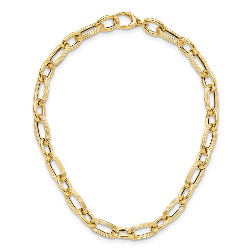 14K Yellow Gold Polished Textured Hollow Fancy Link Chain Necklace