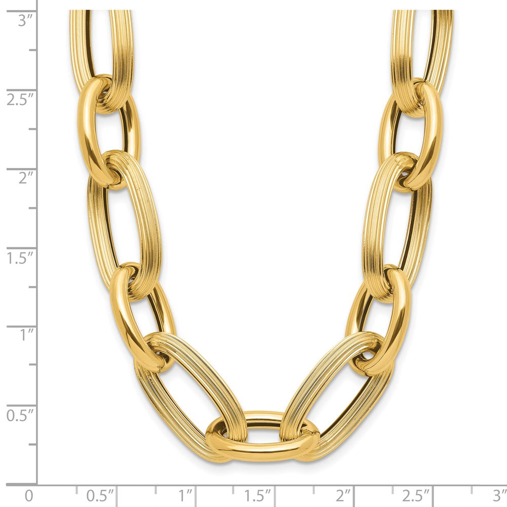 14K Yellow Gold Polished Textured Hollow Fancy Link Chain Necklace