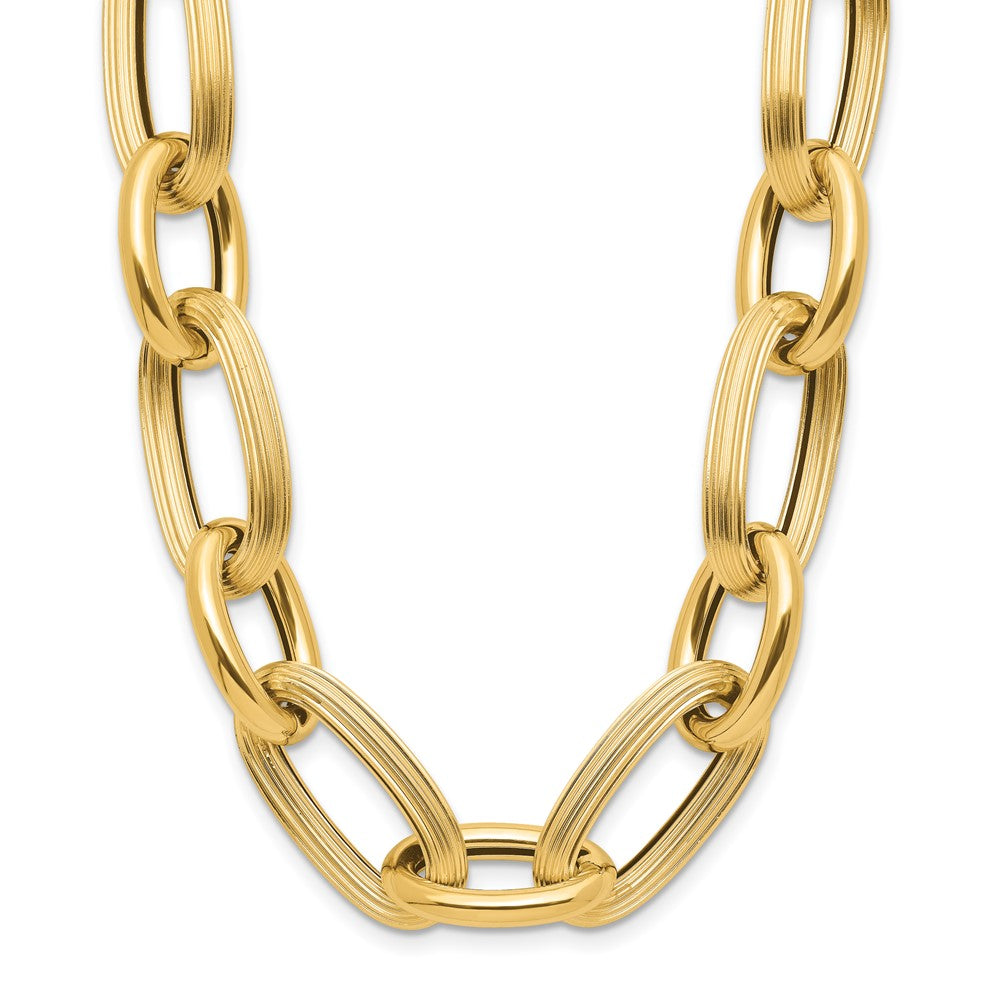 14K Yellow Gold Polished Textured Hollow Fancy Link Chain Necklace