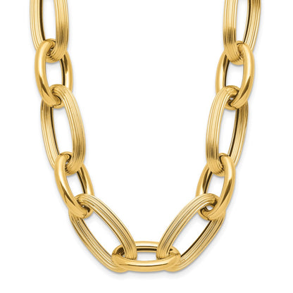 14K Yellow Gold Polished Textured Hollow Fancy Link Chain Necklace