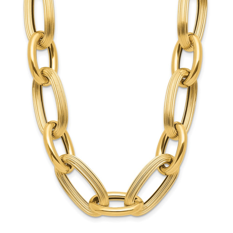 14K Yellow Gold Polished Textured Hollow Fancy Link Chain Necklace