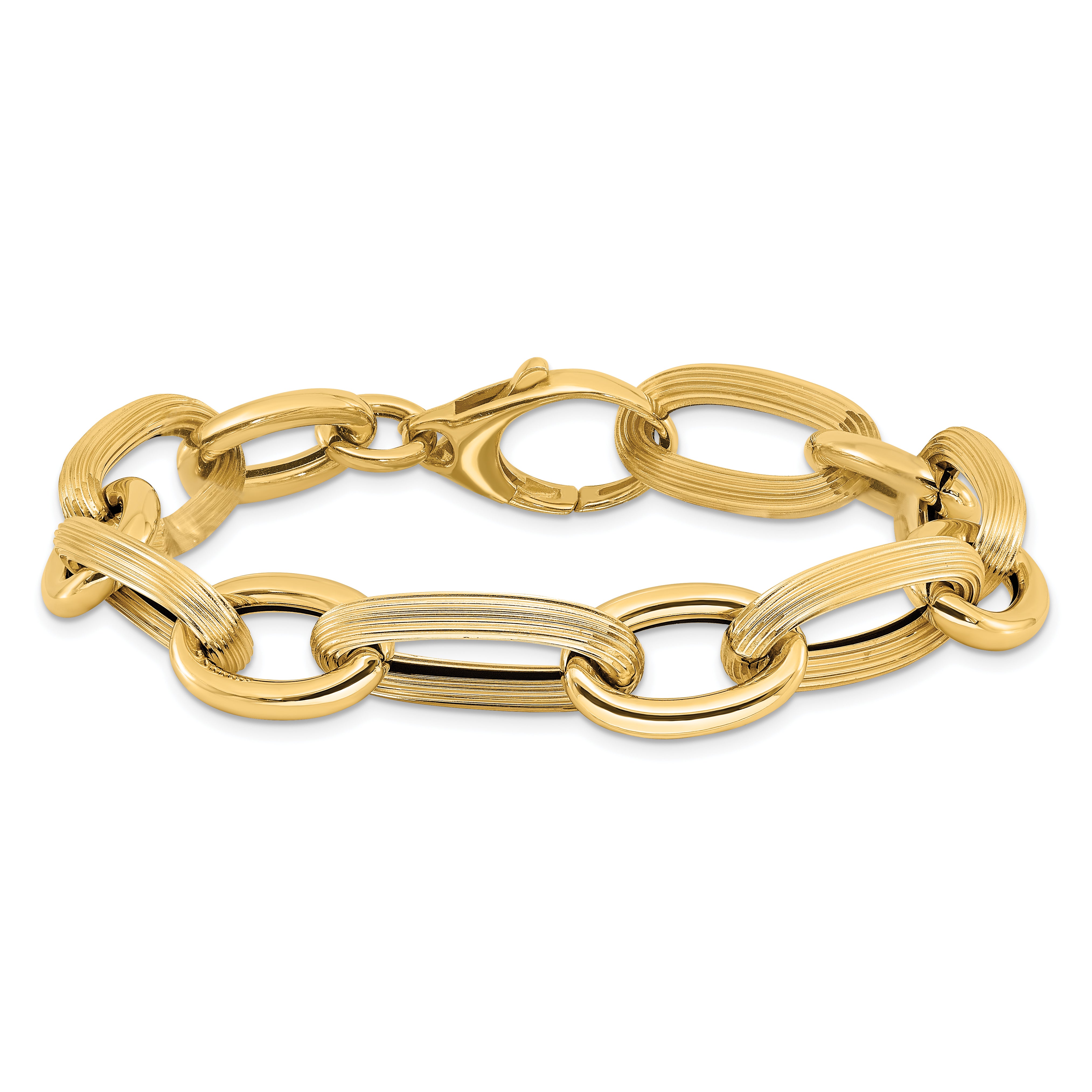 14K Yellow Gold Polished Textured Hollow Fancy Link Bracelet