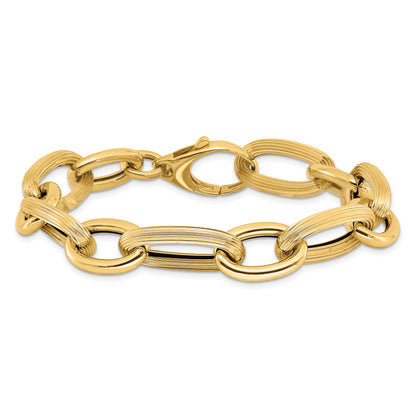 14K Yellow Gold Polished Textured Hollow Fancy Link Bracelet