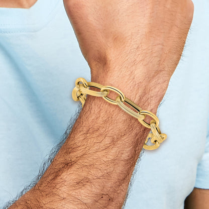 14K Yellow Gold Polished Textured Hollow Fancy Link Bracelet