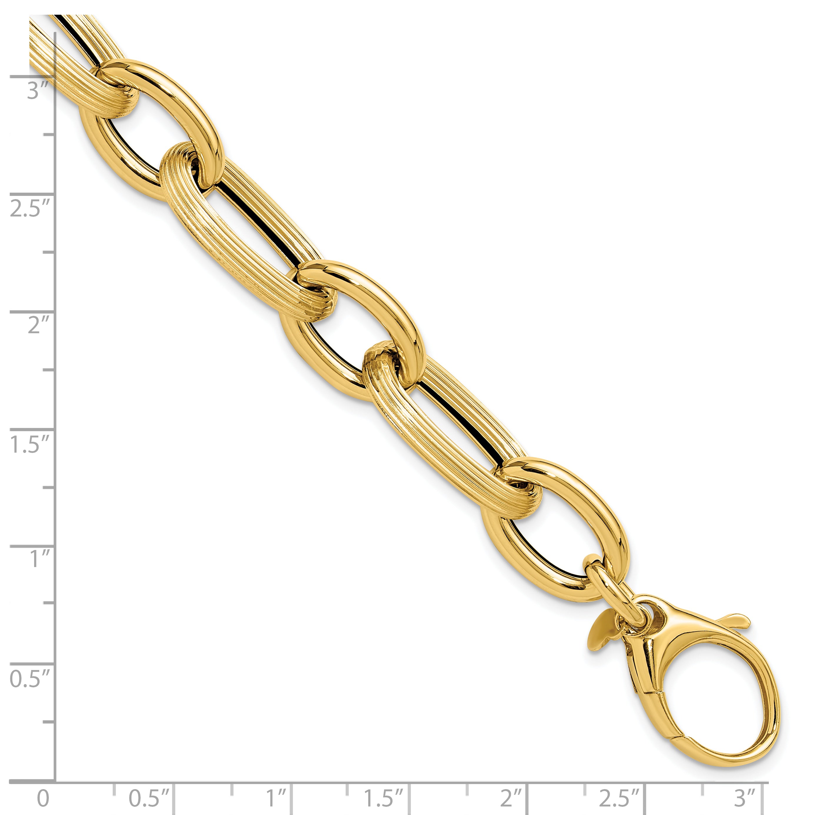 14K Yellow Gold Polished Textured Hollow Fancy Link Bracelet