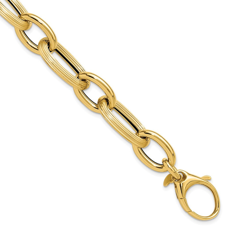 14K Yellow Gold Polished Textured Hollow Fancy Link Bracelet